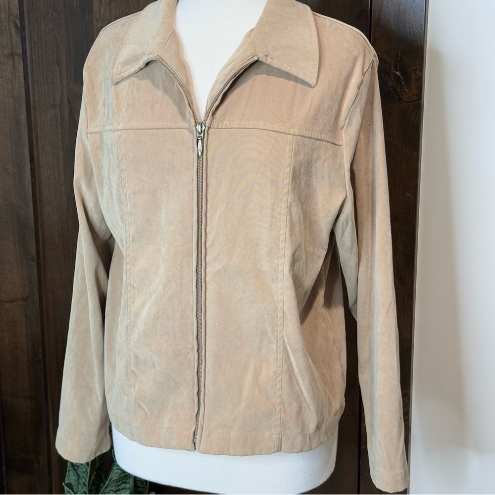 Croft & Barrow jacket tan lightweight stretch zip up women’s size  L